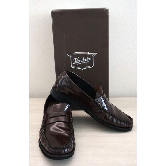 Florsheim 12195-601 Men's Sz 7.5D Burgundy Berkley Flex Penny Loafers - Picture 1 of 11
